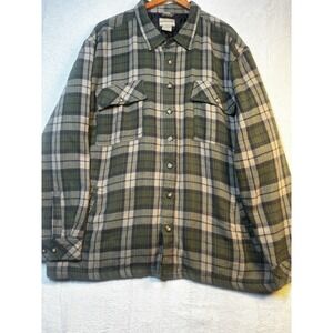 VTG Scandia Woods Jacket Men 3XL Tan Green Plaid Quilt Lined Flap Pockets Grunge